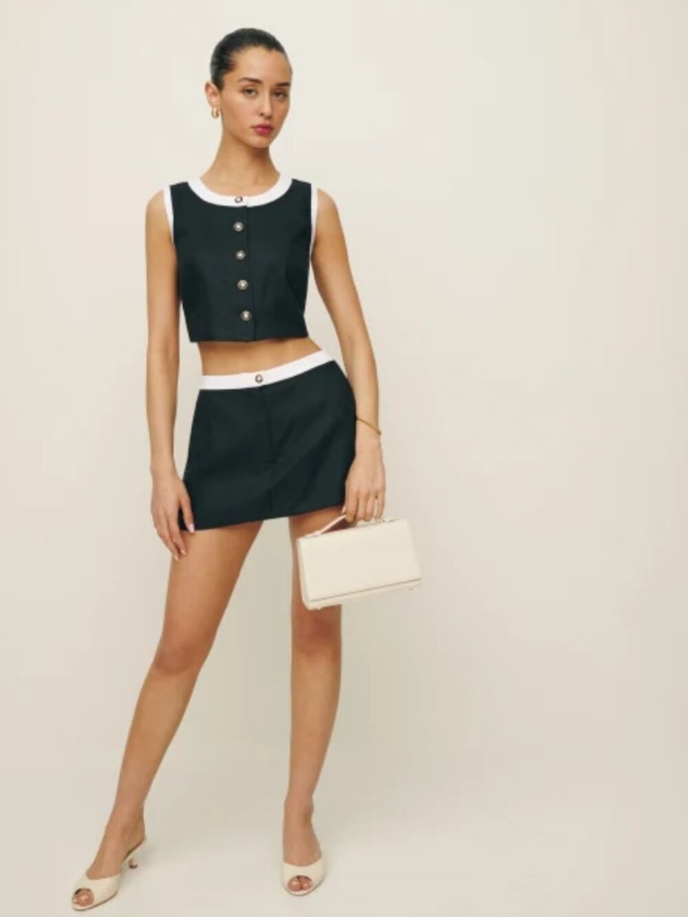 NWOT Reformation Roxy Linen Two Piece in Black White Sleeveless Top Skort Size 2